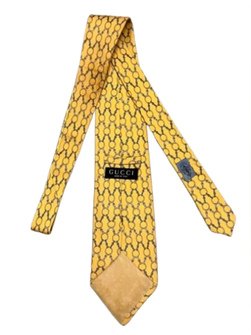 Vintage Gucci Men's Yellow Patterned Silk Tie